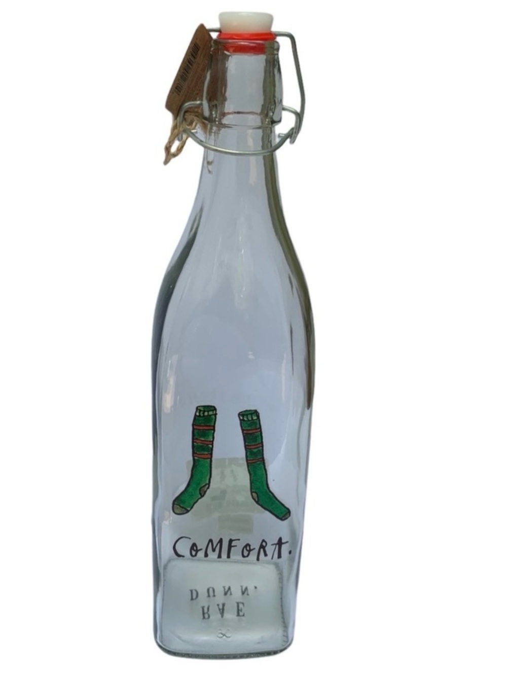 Rae Dunn Christmas Comfort Glass Bottle Bail & Trigger Socks Graphic NWT 2017
